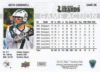 2010 Upper Deck Major League Lacrosse #56 Keith Cromwell Back